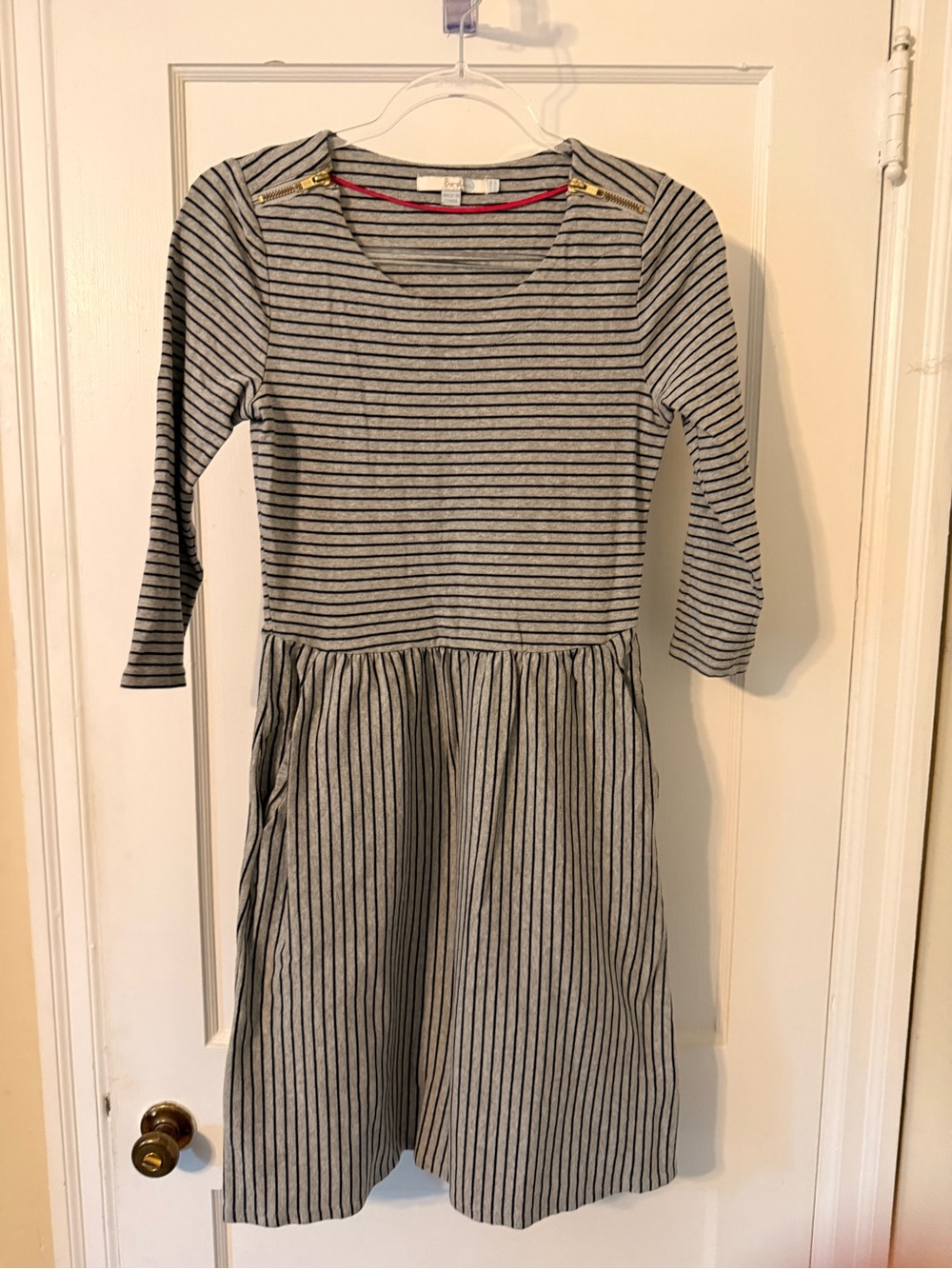 Boden Gray & Navy Striped Dress